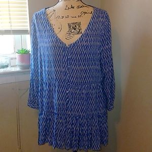 ANTHROPOLOGIE MAEVE ROYAL BLUE PRINTED 100% RAYON TUNIC WOMEN' SIZE LARGE